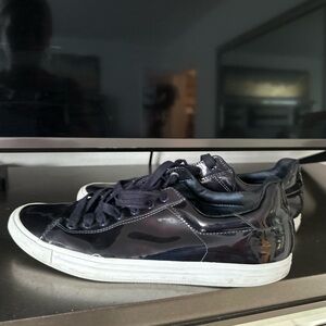 Zara Man Size 9 US 42 EUR Navy Blue Shiny Acrylic Lace-Up Casual Shoes